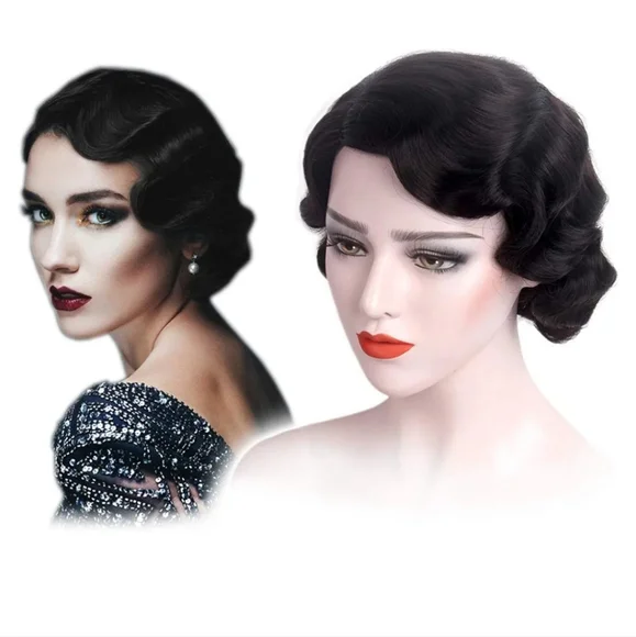 Black Vintage Finger Wave Wig - Picture 1 of 8